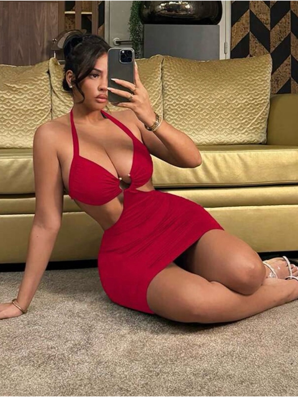 Red Cutout Halter Bodycon Mini Dress